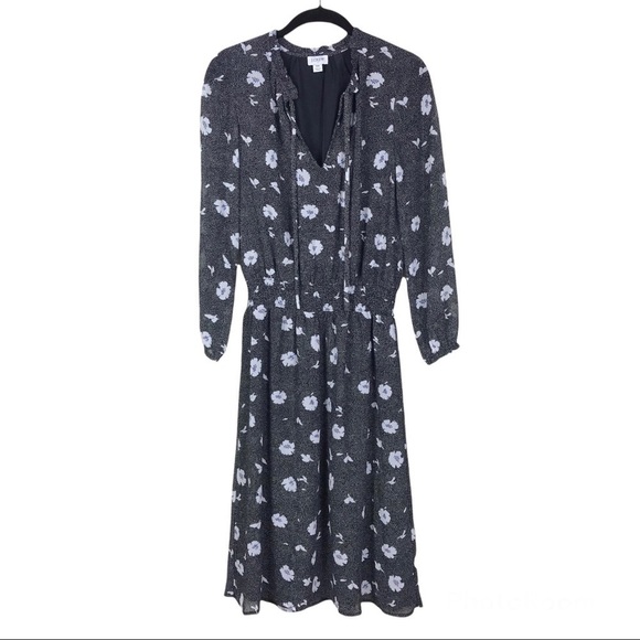 J. Crew Factory Black Floral Printed Tie-Neck Long Sleeve Dress 
Size XS - Picture 2 of 10
